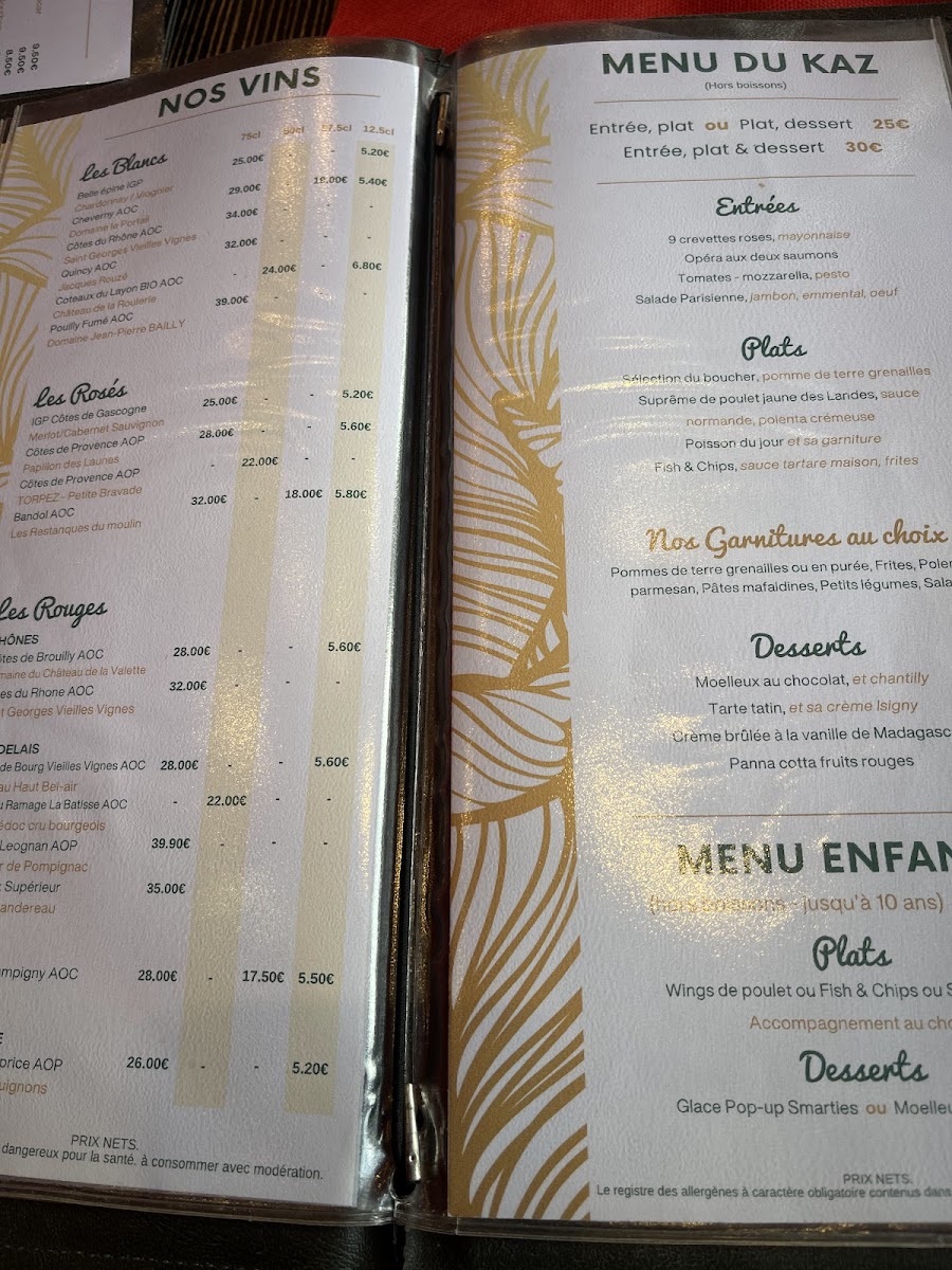 Menu Le Kaz, Brasserie Panoramique Du Casino De Cabourg-4